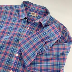 Faherty Plaid Button Down Shirt Mens XL Pastel Blue Pink Coastal Vibe L/S Cotton
